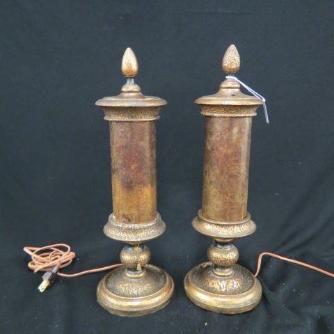 Appraisal: Pair of Art Deco Mica Shade Lamps cylinderical tall