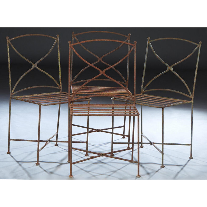 Appraisal: Set of Four Wrought Iron Garden Side Chairs th st