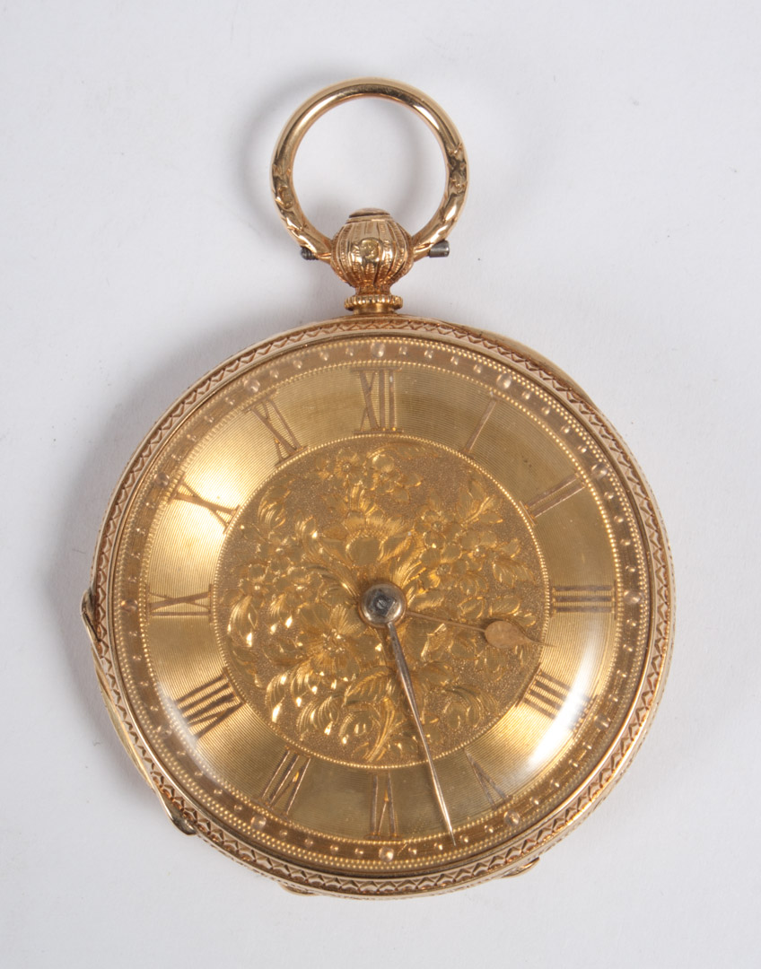 Appraisal: English gold keywind pocket watch th century no maker serial