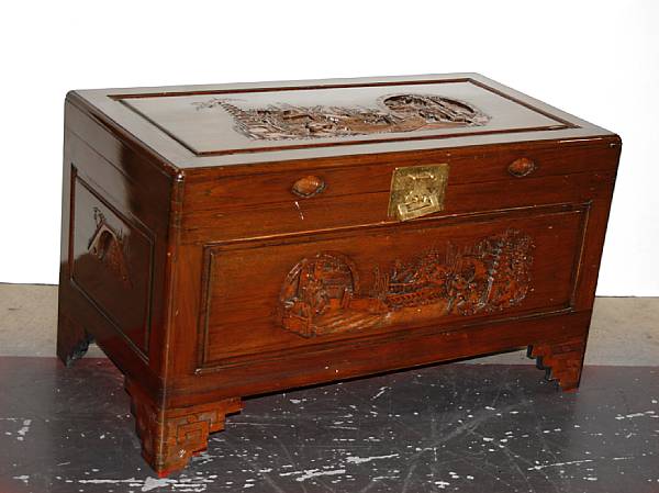 Appraisal: A Chinese carved hardwood coffer first half th century