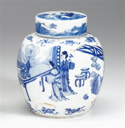 Appraisal: Large Chinese blue and white molded covered jar kangxi period