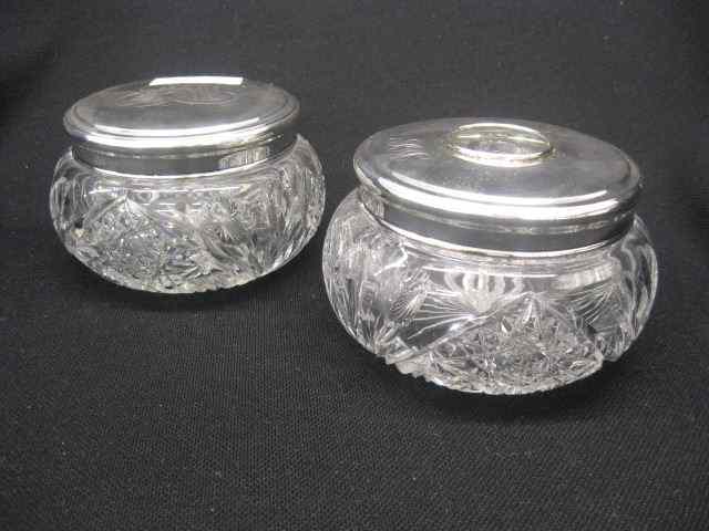 Appraisal: Sterling Silver Cut Glass Dresser Jars floral cut '' jar