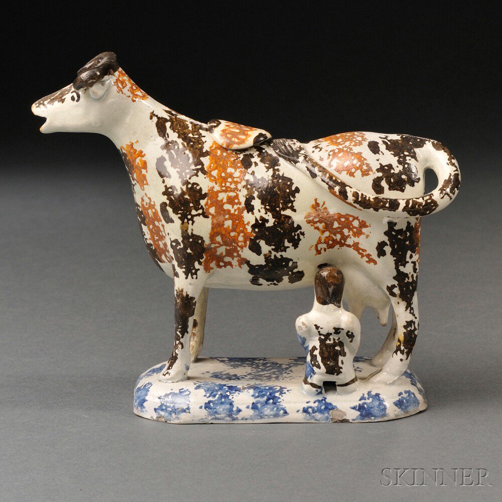 Appraisal: Staffordshire Earthenware Cow Creamer with Milkmaid England c the standing