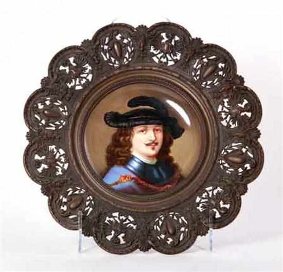 Appraisal: Continental portrait plaque in bronze frame late th century cavalier's