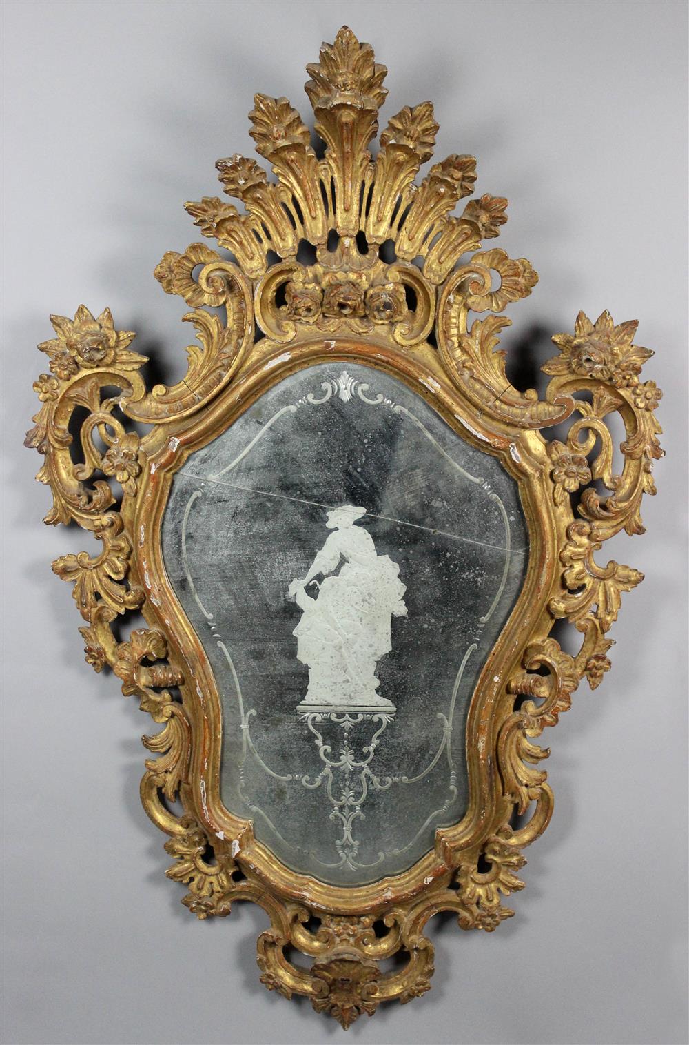 Appraisal: TH CENTURY VENETIAN STYLE GILTWOOD ETCHED MIRROR previously a girandole