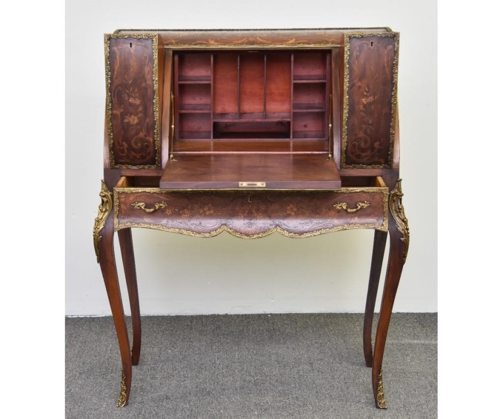 Appraisal: Fine marquetry inlaid French desk circa with ormolu mounts and