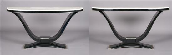 Appraisal: A Pair of Art Deco Style Console Tables Height x