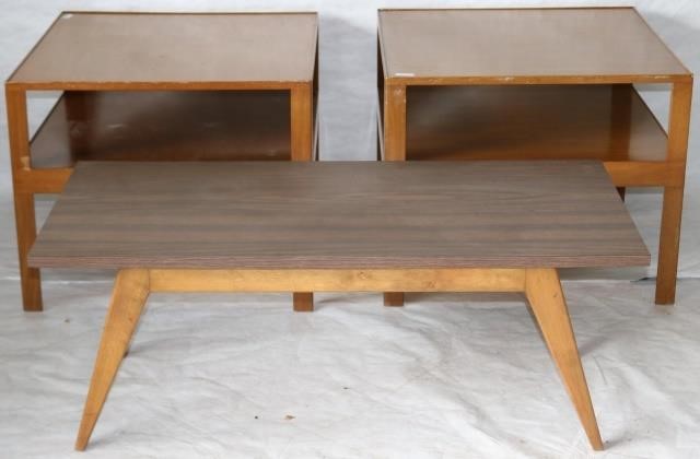 Appraisal: THREE MID-CENTURY TABLES TO INCLUDE A PAIR OFSQUARE DUNBAR END