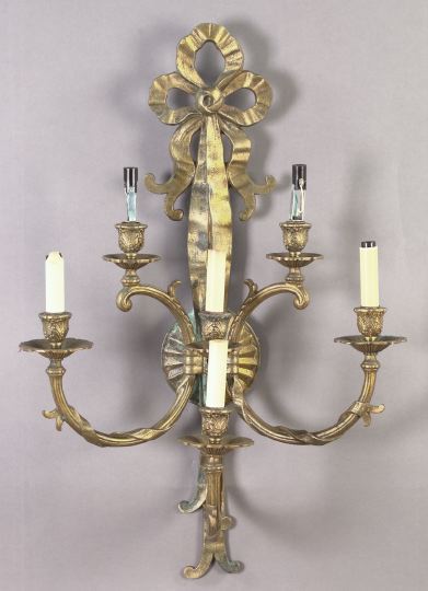 Appraisal: Large Pair of French Gilt-Brass Tiered Six-Light Appliques first quarter