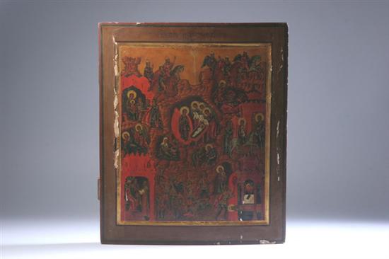 Appraisal: RUSSIAN ICON OF THE NATIVITY OF CHRIST th century Surrounded