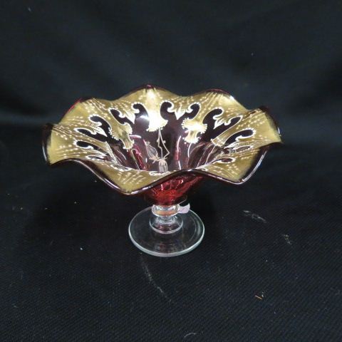 Appraisal: Cranberry Art Glass Compote heavy gold enameled floral trim diameter