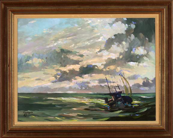 Appraisal: Don Wright American Louisiana - Shrimp Boat Under Stormy Clouds