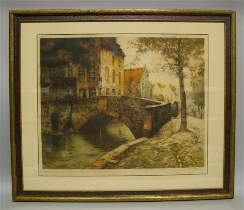 Appraisal: ALFRED VAN NESTE BELGIUM - PONTE DE L'HYDROME Colored etching