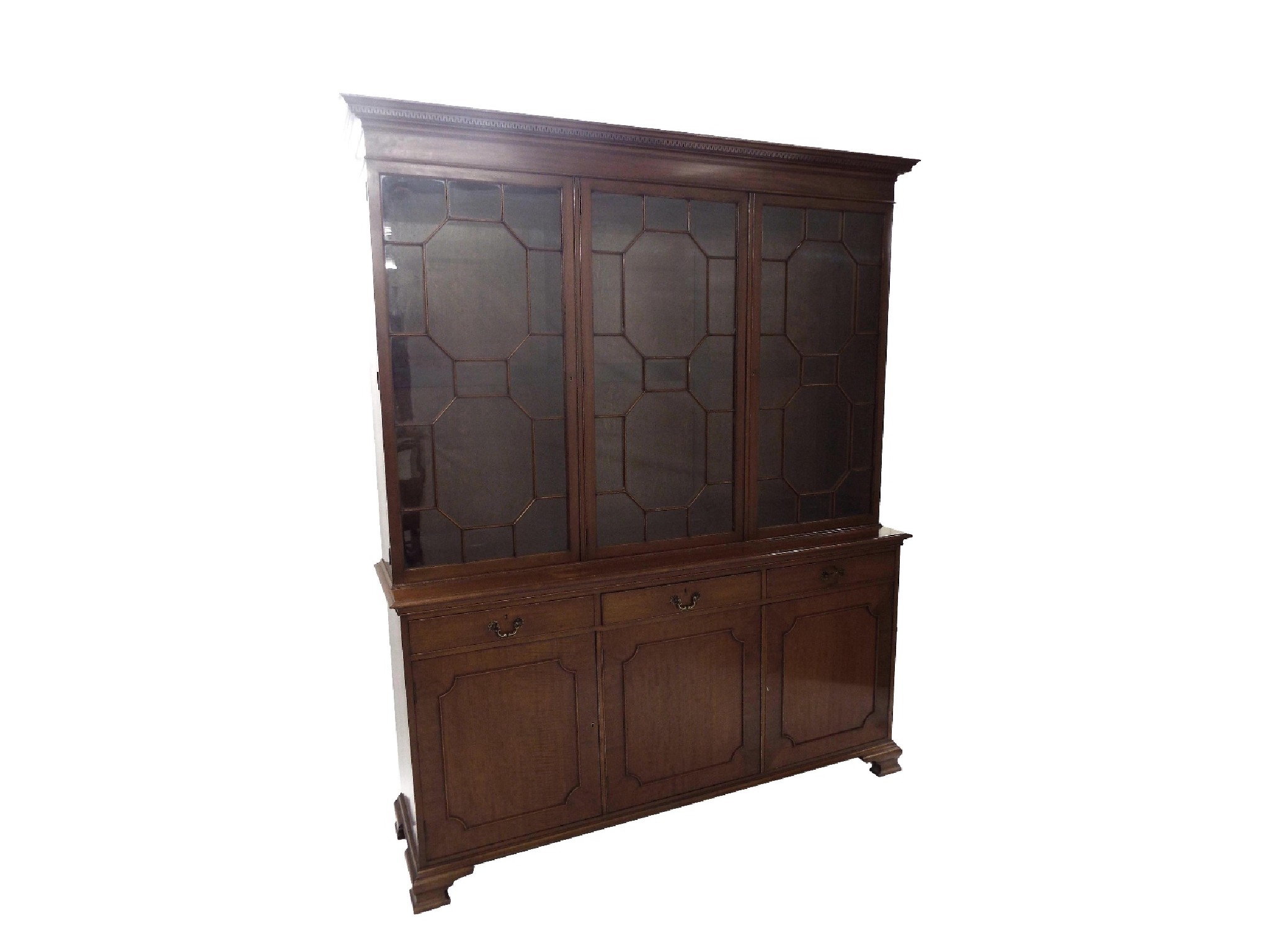 Appraisal: Large mahogany triple fronted bookcase in the Georgian manner the