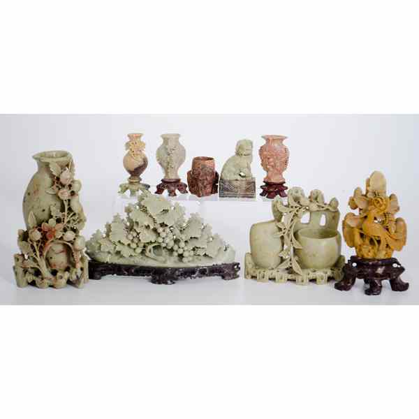 Appraisal: Group of Chinese Carved Soapstone China group of nine carved