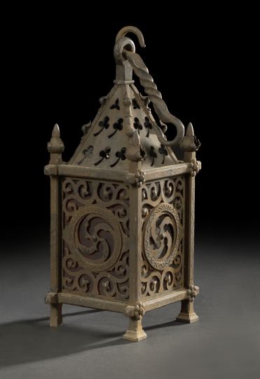 Appraisal: French Cut- and Wrought-Iron Pendant Foyer Lantern fourth quarter th