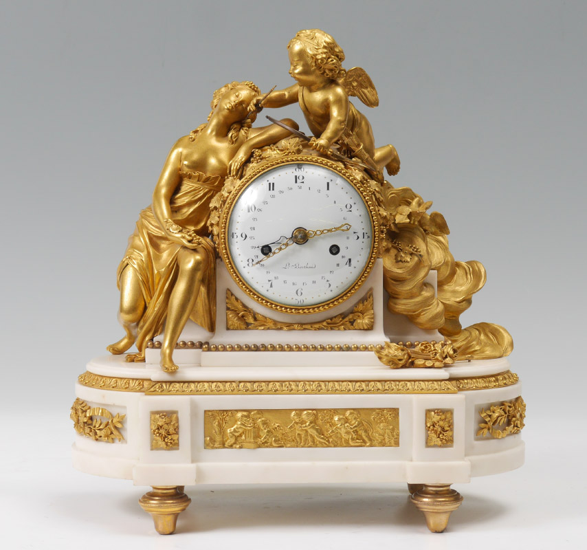 Appraisal: LOUIS BERTHOUD FRENCH GILT BRONZE FIGURAL MANTLE CLOCK Early th