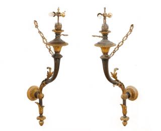 Appraisal: Pair French Empire Style Bronze Wall Sconces Continental likely French