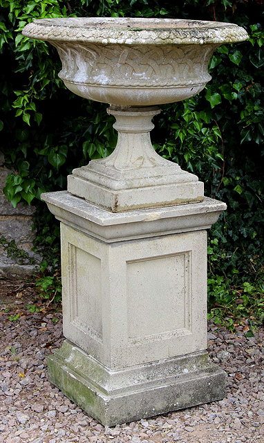 Appraisal: A LARGE HADDONSTONE TYPE GARDEN URN of campana form with