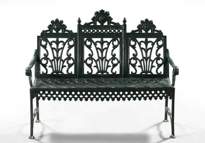 Appraisal: American Cast-Iron Triple-Back Garden Bench probably Hinderer's Ironworks New Orleans