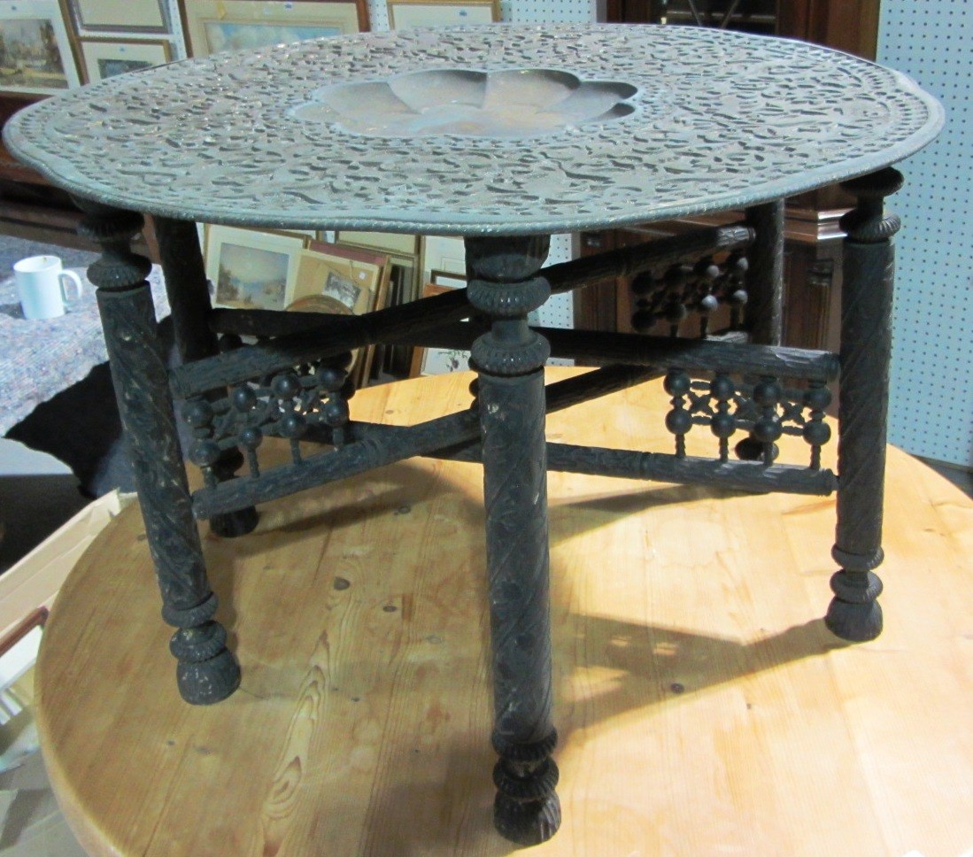 Appraisal: A th century hardwood and brass tray table