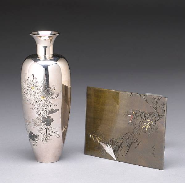 Appraisal: A small silver vase with mixed metal accents Meiji Taisho