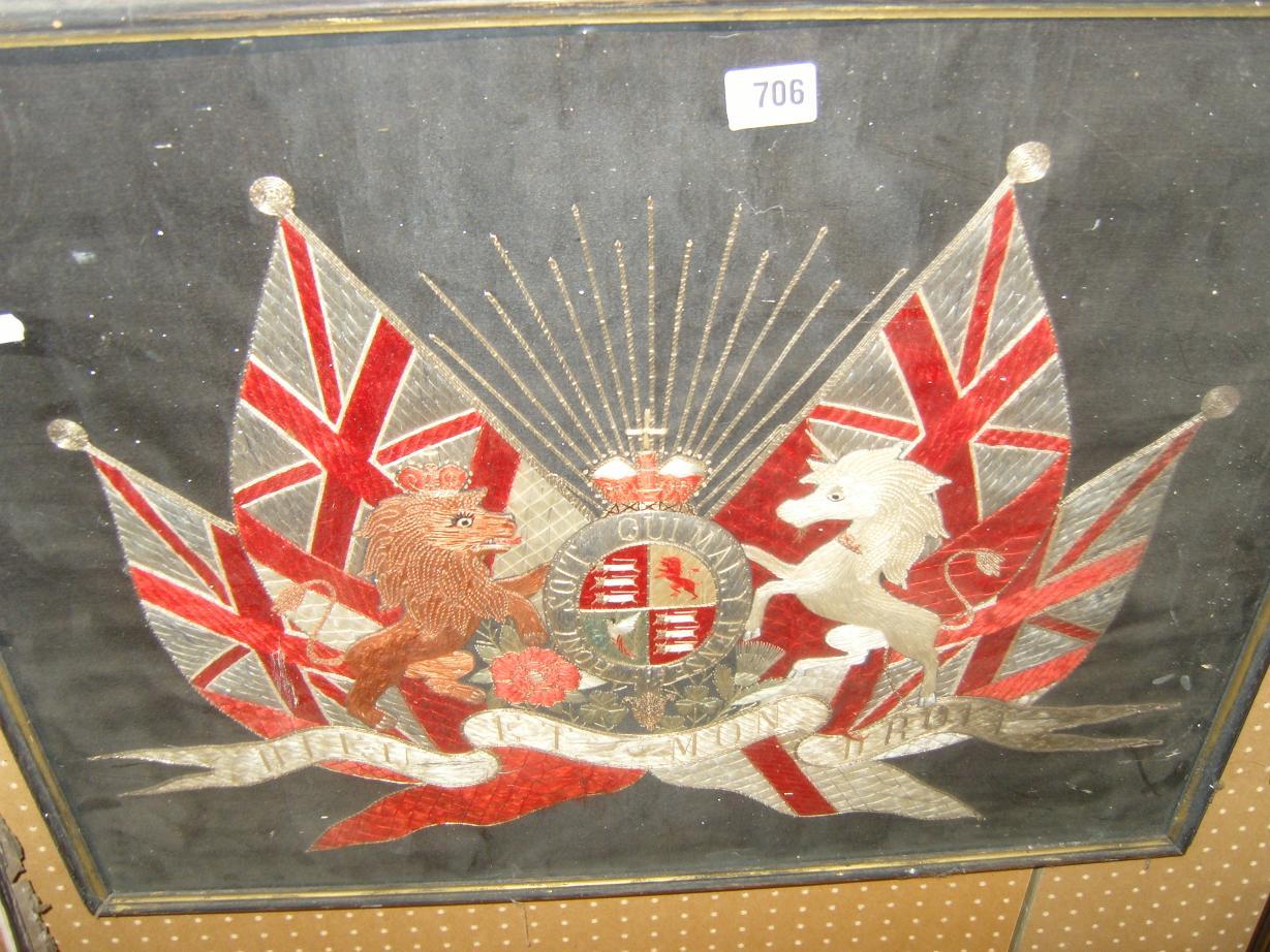 Appraisal: A th century needlework coat of arms with raised and