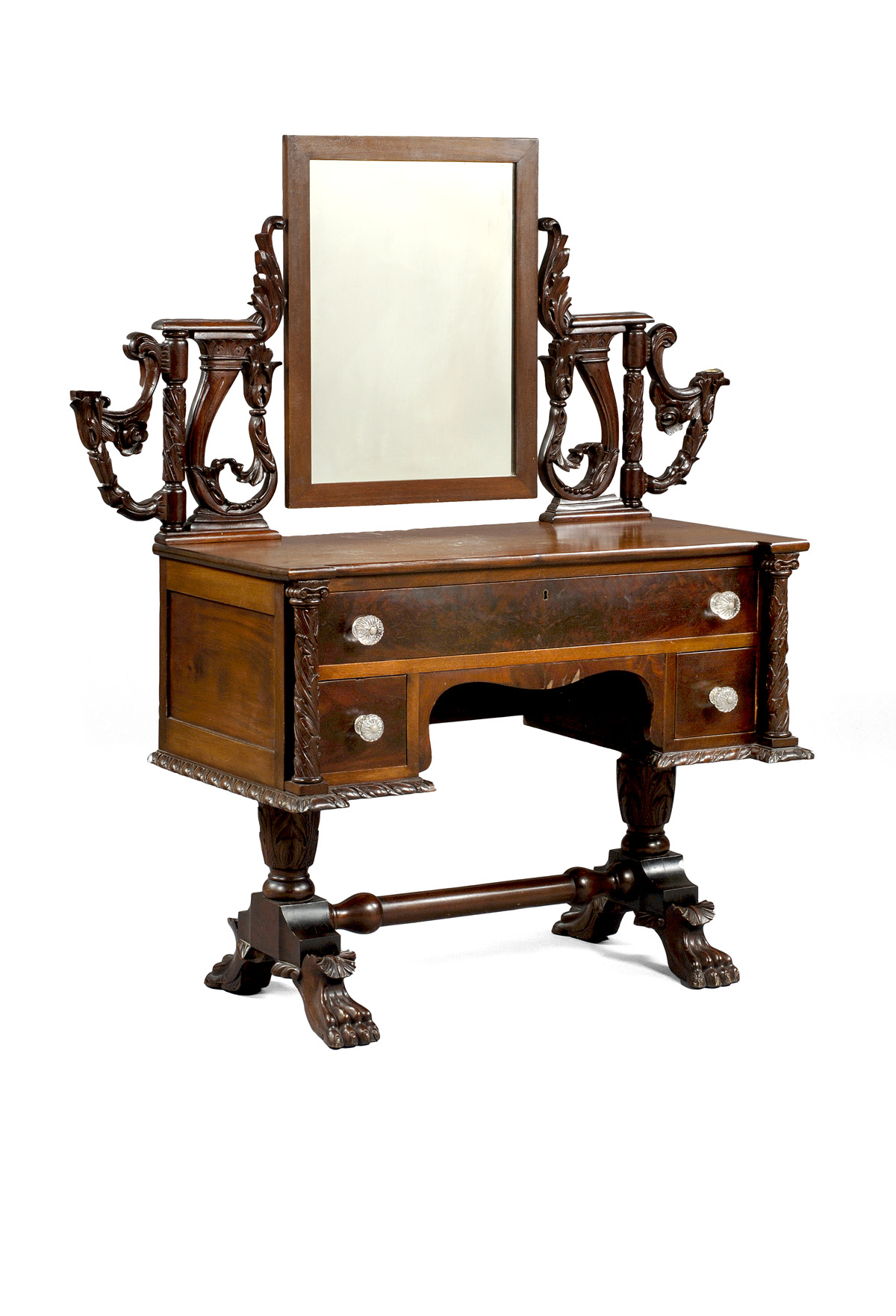 Appraisal: CLASSICAL MAHOGANY DRESSING TABLE WITH MIRROR AND SWING CANDLE ARMS