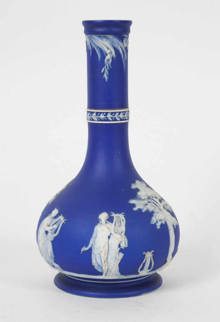 Appraisal: Wedgwood jasperware bottle-form vase th century blue ground with white