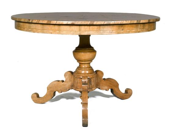 Appraisal: ROUND SALON TABLE Louis-Philippe Switzerland Walnut and fruitwood parquetry D