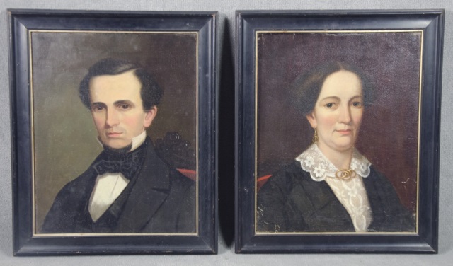 Appraisal: Pair of th Century Oil on Canvas PortraitsAmerican A couple