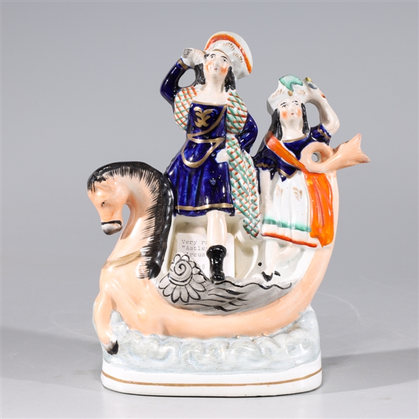 Appraisal: Antique Staffordshire Astley circus statue with two figures atop horse-shaped