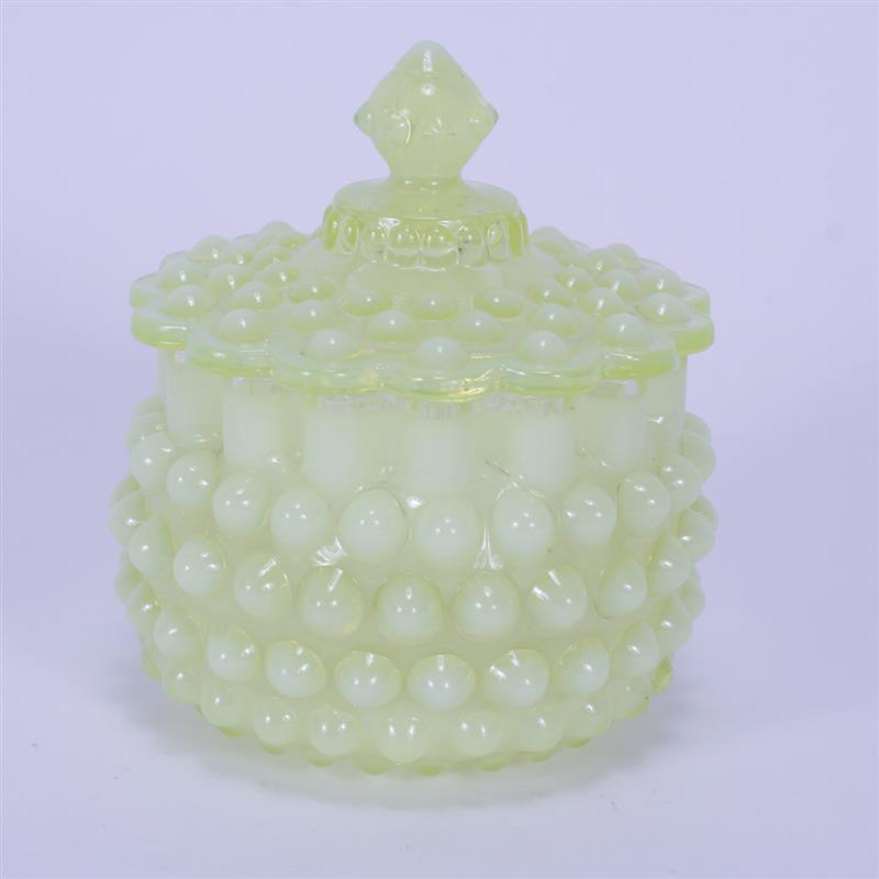 Appraisal: Hobbs Glass Canary Opalescent Covered bowl dish in Dew Drop