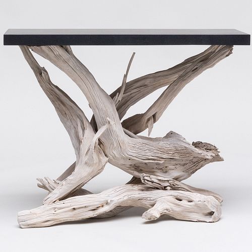 Appraisal: CONTEMPORARY DRIFTWOOD AND STONE CONSOLE TABLE x x in Condition