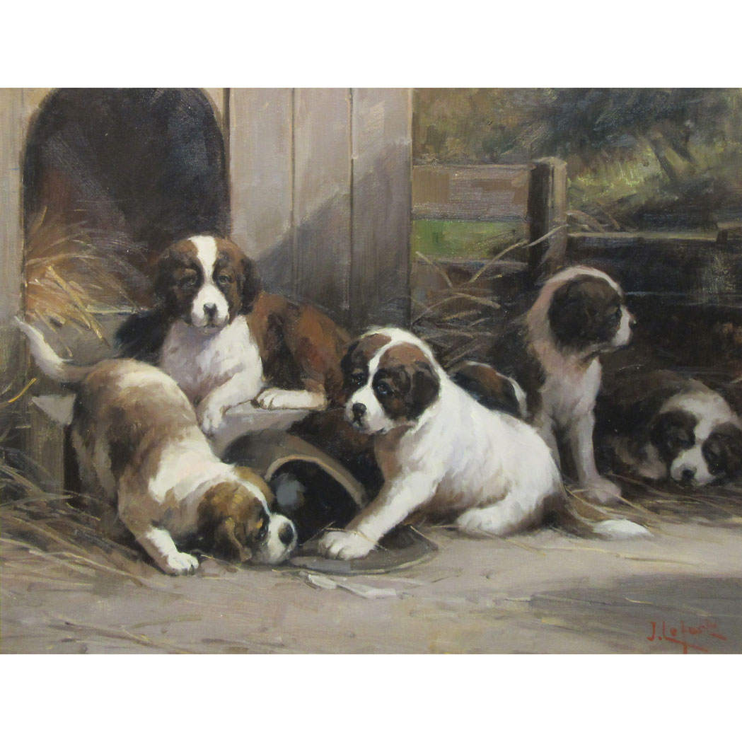 Appraisal: Jean Lefort French b St Bernard Puppies at Rest Signed