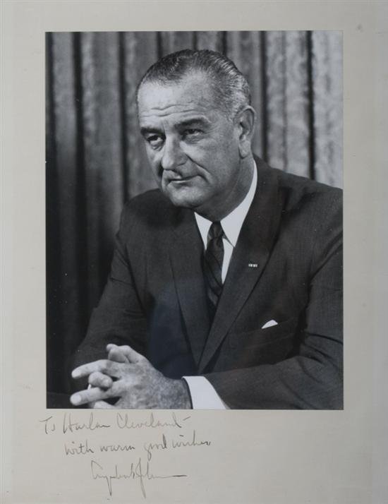 Appraisal: FOUR SIGNED PRESIDENT LYNDON B JOHNSON PHOTOGRAPHS TO HARLAN CLEVELAND