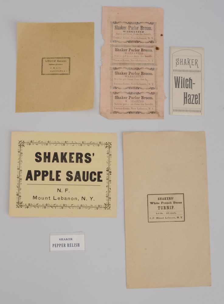 Appraisal: SHAKER LABELS Printed paper labels including ''Shaker Witch Hazel ''