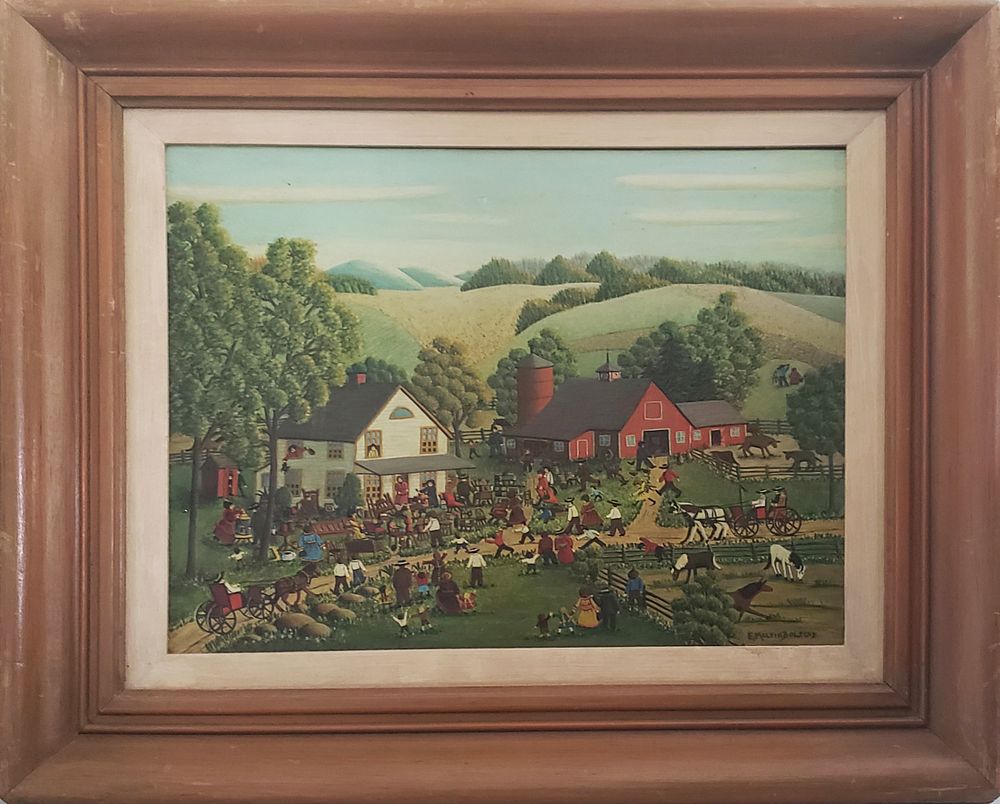 Appraisal: E Melvin Bolstad Oil on Artist's Board Folk Art Painting