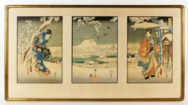 Appraisal: A - Early th C Japanese Woodblock Triptych Early th