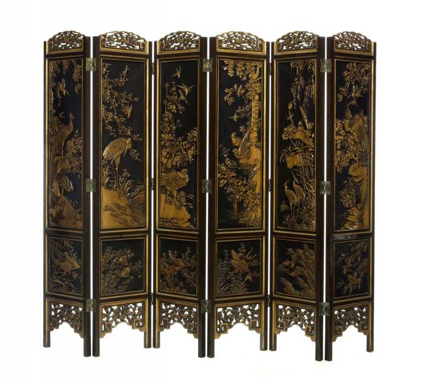 Appraisal: A CHINESE CARVED AND STAINED WOOD SCREEEN of six twin