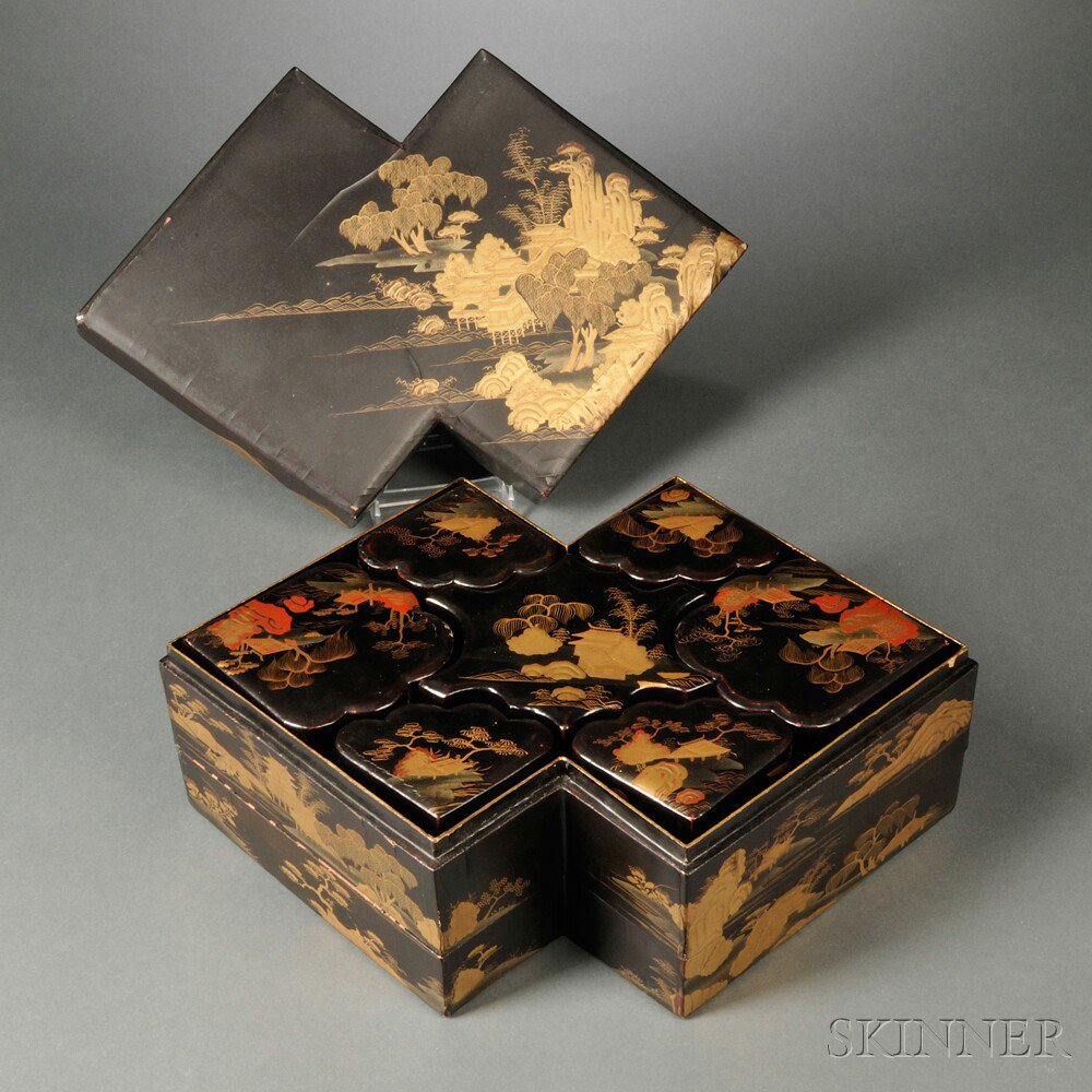 Appraisal: Lacquer Sweetmeat Covered Box Japan th th century double-lozenge form