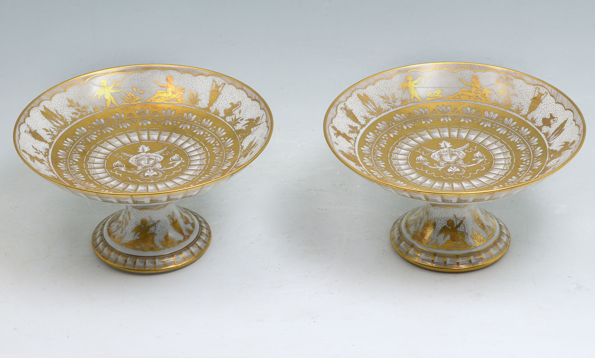 Appraisal: PAIR OF FRENCH LIMOGES TAZZAS Pair of Limoges porcelain tazzas