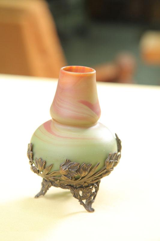 Appraisal: SMALL VASE Sevres green and purple marblelized vase cased in