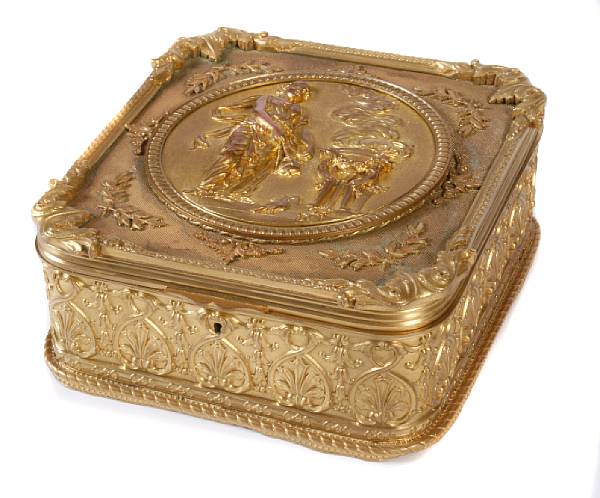 Appraisal: A French gilt bronze table box retailed by Ovington Brothers