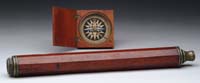 Appraisal: SMALL POCKET COMPASS AND MAHOGANY TELESCOPE The mahogany boxed compass