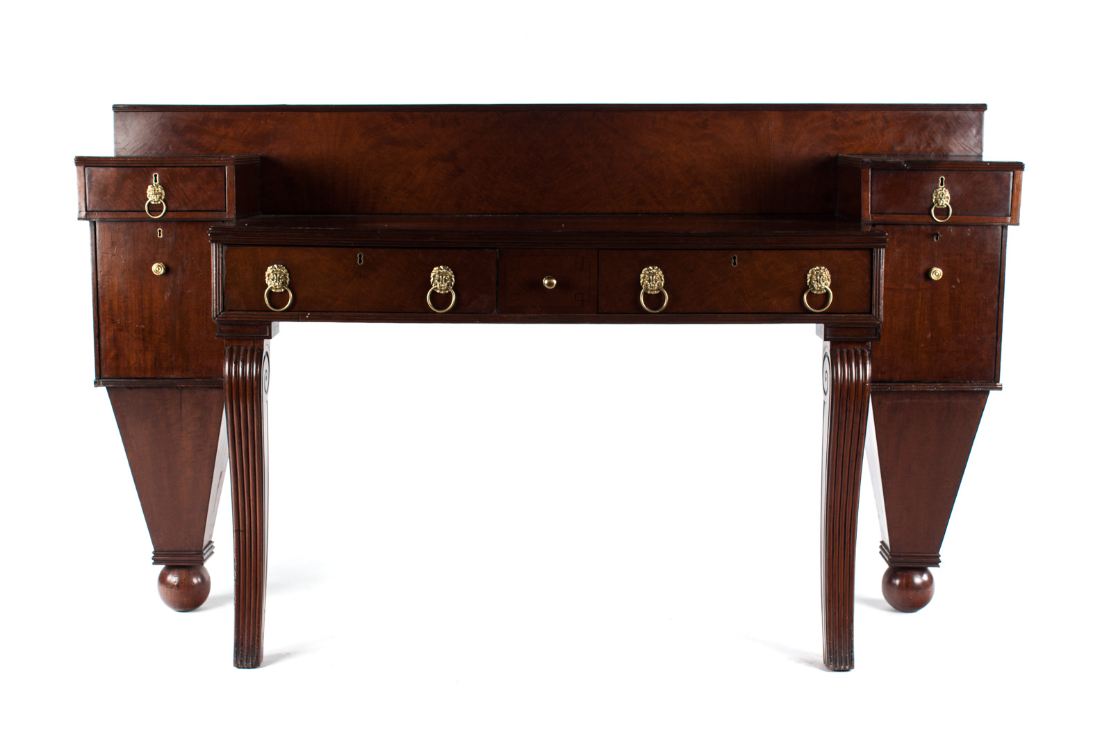 Appraisal: George IV ebony inlaid mahogany sideboard circa center section with