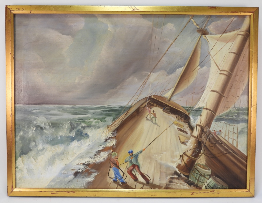 Appraisal: ROBERT MINEO STORMY SEA GENRE PAINTING New York th CenturyDepicts