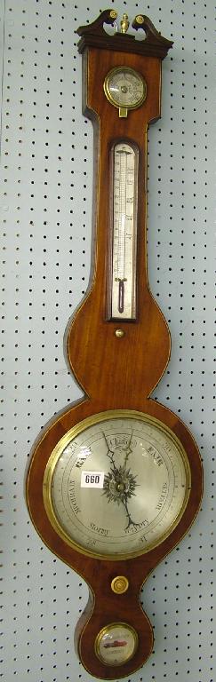 Appraisal: Mahogany four glass wheel barometer with silvered dial the case