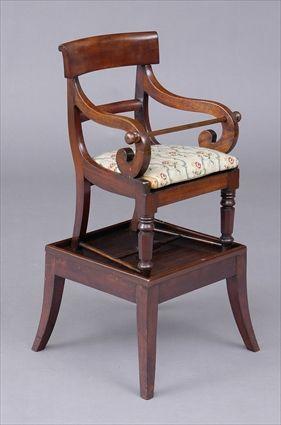 Appraisal: VICTORIAN MAHOGANY TWO-PIECE HIGH CHAIR The chair with curved top