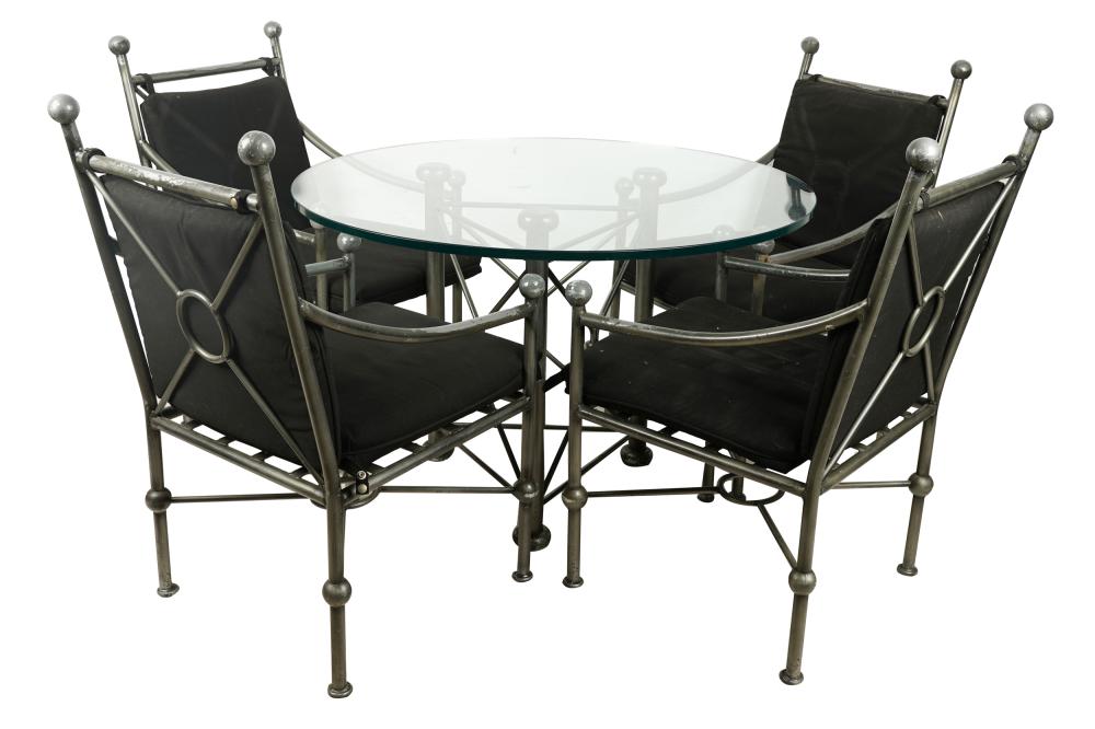 Appraisal: FIVE-PIECE METAL GLASS PATIO SETcomprising table and four chairs with